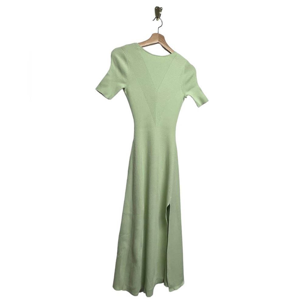 NWT MAJE Ruched Lace-Up Ribbed Stretch-Knitted Midi Dress Verts XS - Picture 11 of 14